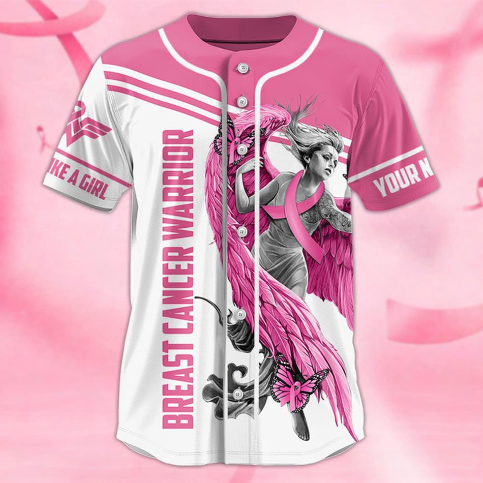 Breast Cancer Pink Ribbon Angle Warrior Baseball Jersey Shirt For Breast Cancer Warrior Survivor H2511 Trna