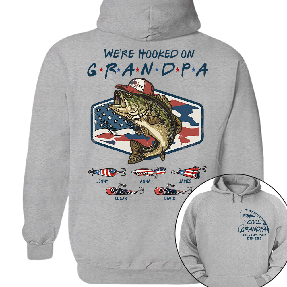 Reel Cool Grandpa T-Shirt – Personalized Fishing Grandpa Shirt, USA 250th Anniversary 1776-2026 Na02 Hv01