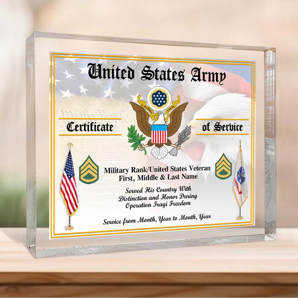 Veteran Certificates of Service Personalized Acrylic Block Plaque Veteran Custom All Military Branches Acrylic Plaque, Gift For Veterans H2511 Trna