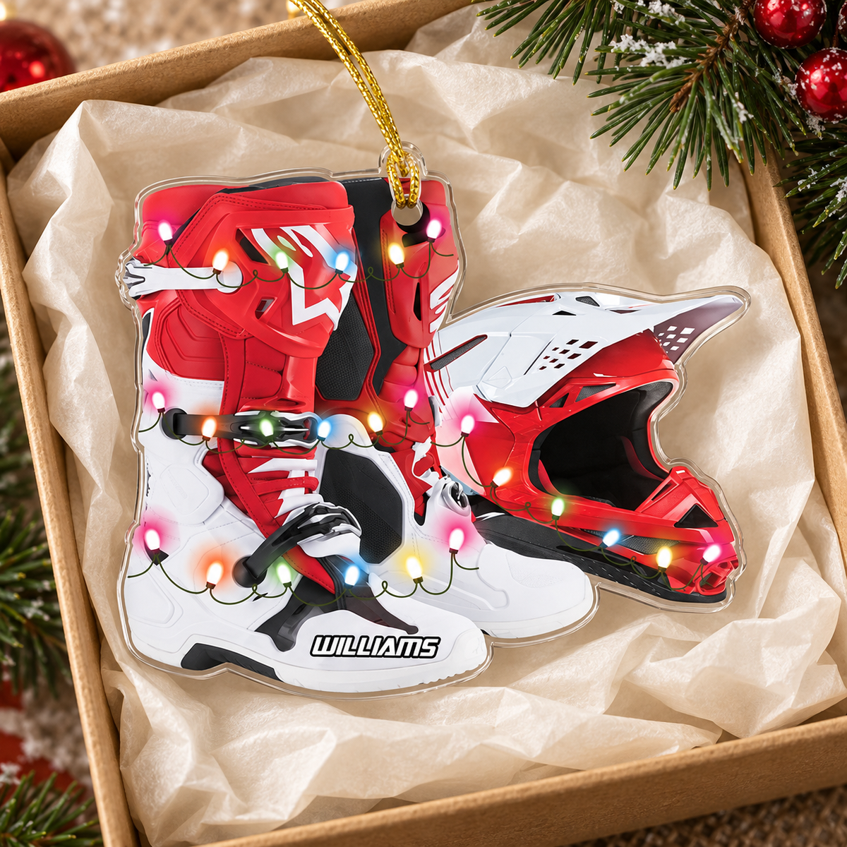Personalized Ornament Motocross Boots Hemlet Custom Shaped Ornament, Made By Acrylic And The 2 Sides Are The Same H2511