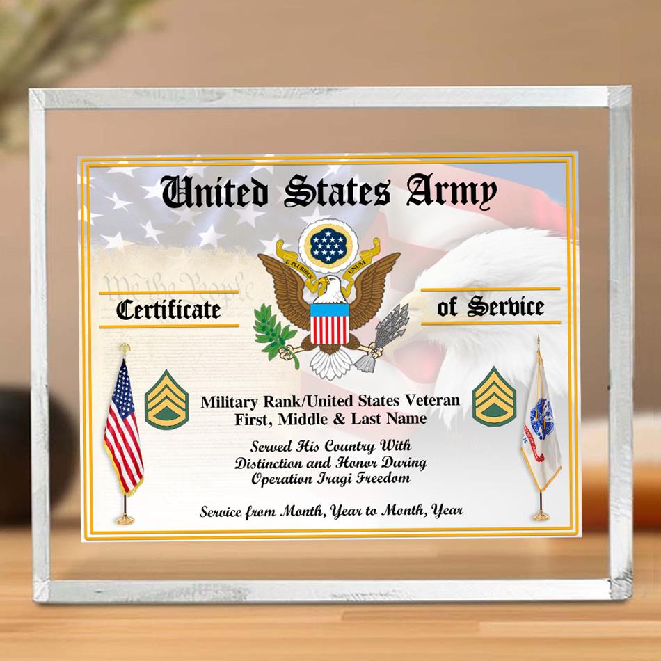 Veteran Certificates of Service Personalized Acrylic Block Plaque Veteran Custom All Military Branches Acrylic Plaque, Gift For Veterans H2511 Trna