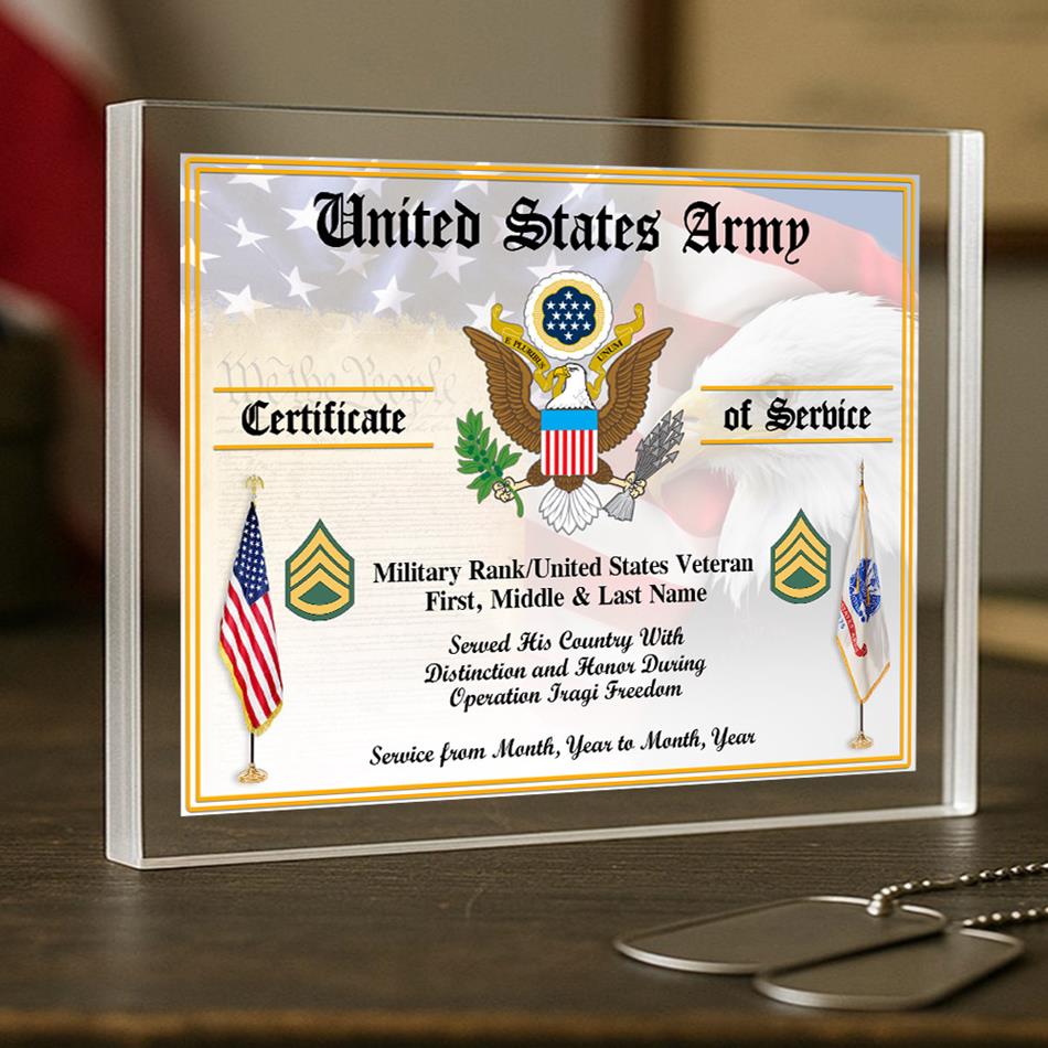 Veteran Certificates of Service Personalized Acrylic Block Plaque Veteran Custom All Military Branches Acrylic Plaque, Gift For Veterans H2511 Trna
