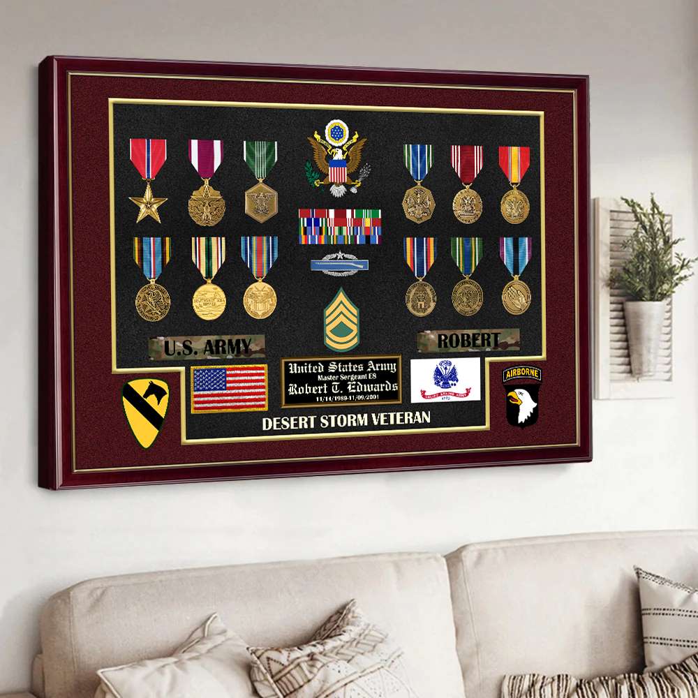 Military Medal Frame Personalized Poster Canvas For Veteran Wall Art Home Decor For Veteran H2511