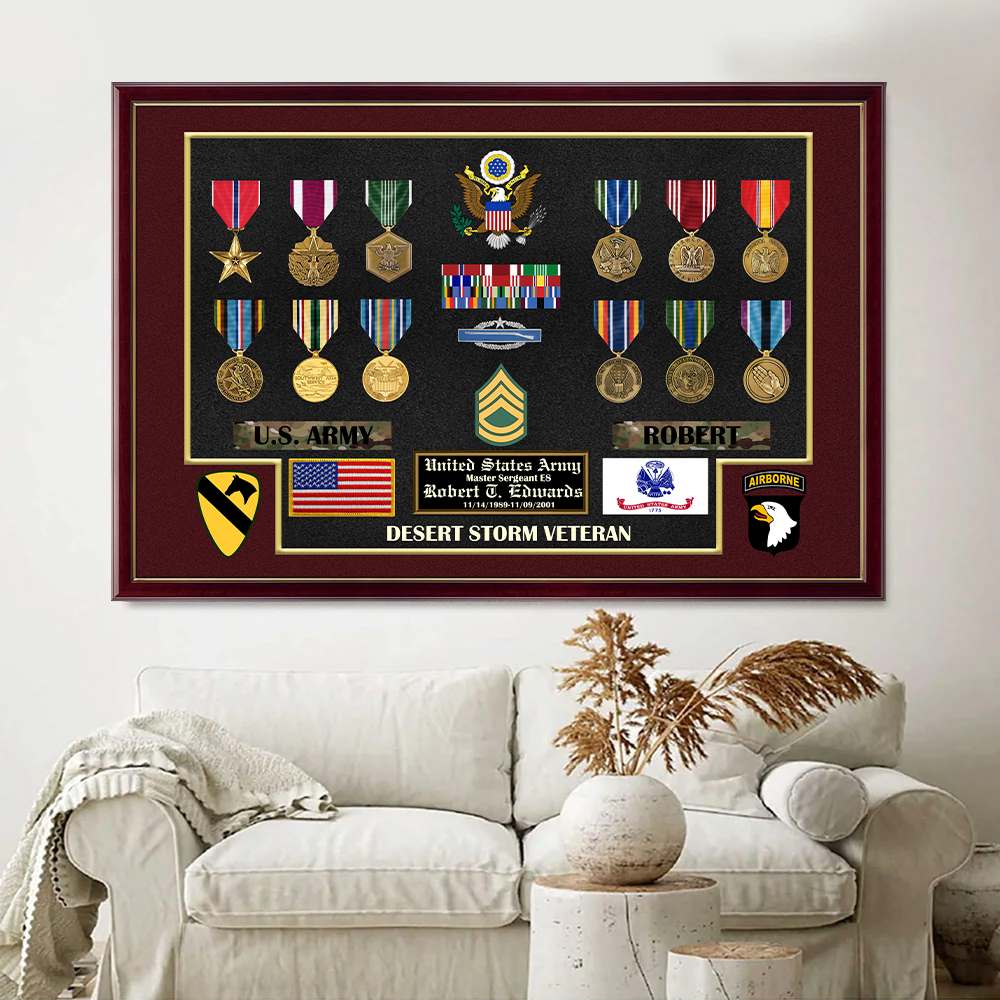 Military Medal Frame Personalized Poster Canvas For Veteran Wall Art Home Decor For Veteran H2511