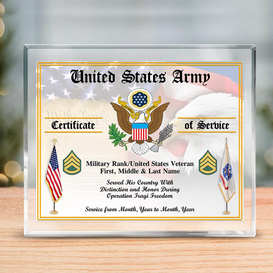 Veteran Certificates of Service Personalized Acrylic Block Plaque Veteran Custom All Military Branches Acrylic Plaque, Gift For Veterans H2511 Trna