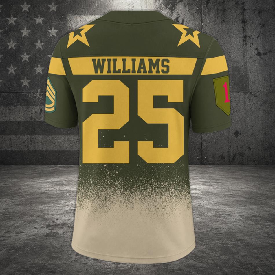 Military Green Football Jersey Custom Division Rank Badges Gift For Proud US Veterans H2511 Trna