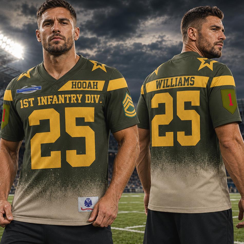 Military Green Football Jersey Custom Division Rank Badges Gift For Proud US Veterans H2511 Trna