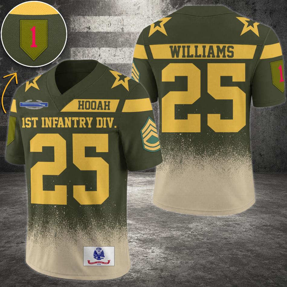 Military Green Football Jersey Custom Division Rank Badges Gift For Proud US Veterans H2511 Trna