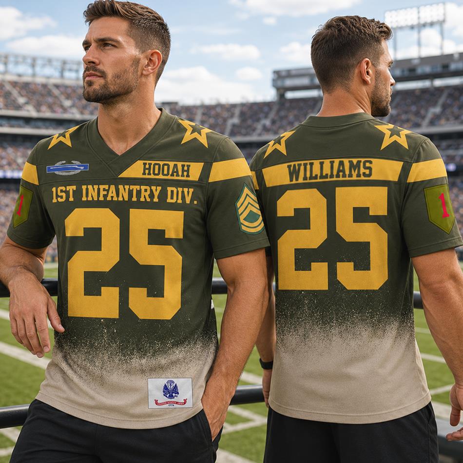 Military Green Football Jersey Custom Division Rank Badges Gift For Proud US Veterans H2511 Trna