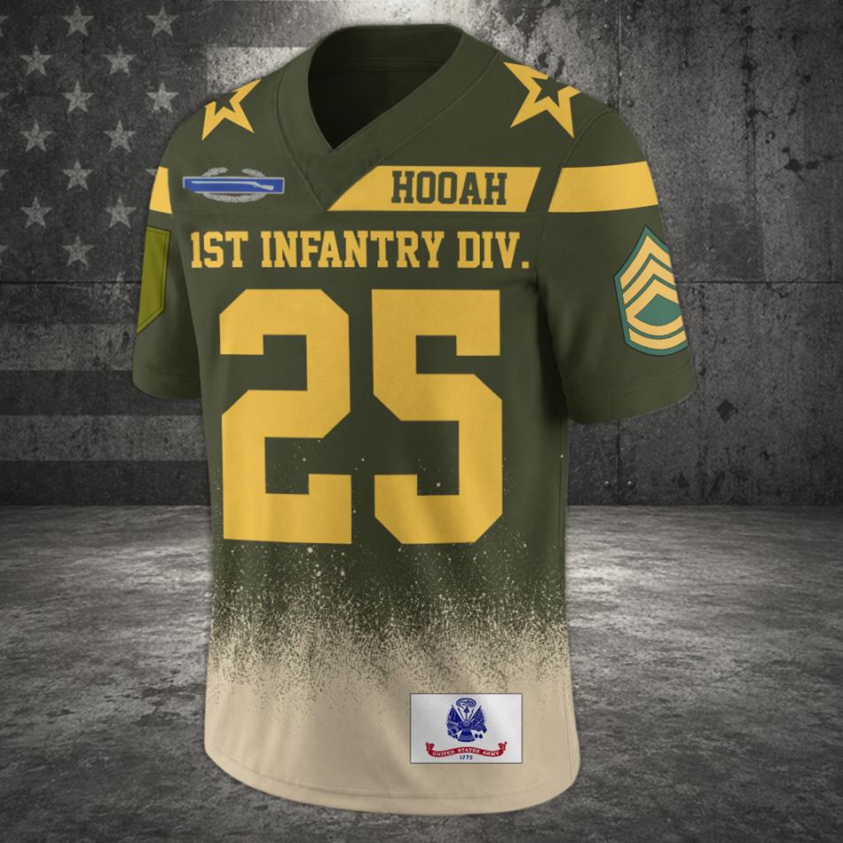 Military Green Football Jersey Custom Division Rank Badges Gift For Proud US Veterans H2511 Trna