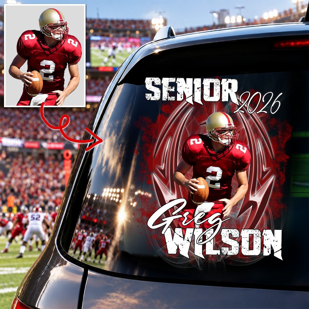 Personalized Football Senior Mom Dad Car Decal, Custom Photo Player Sticker, Gift for Sports Moms and Dads T1807 T24