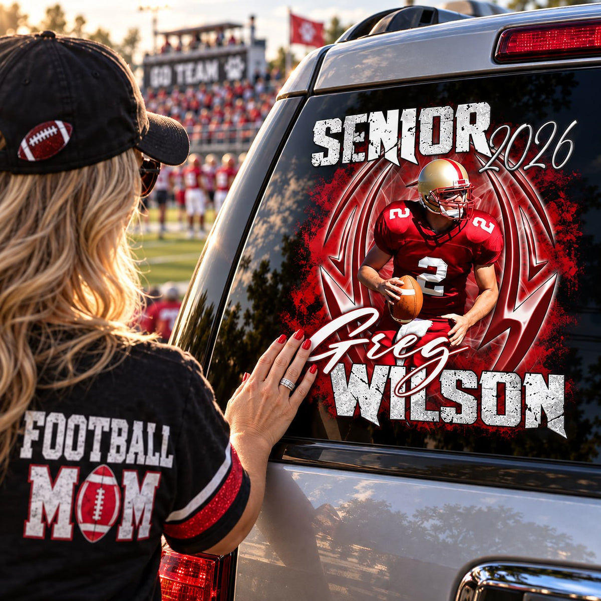 Personalized Football Senior Mom Dad Car Decal, Custom Photo Player Sticker, Gift for Sports Moms and Dads T1807 T24