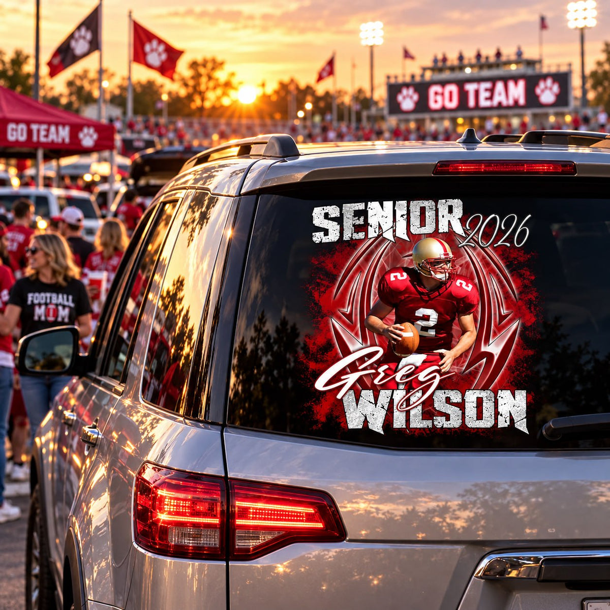 Personalized Football Senior Mom Dad Car Decal, Custom Photo Player Sticker, Gift for Sports Moms and Dads T1807 T24