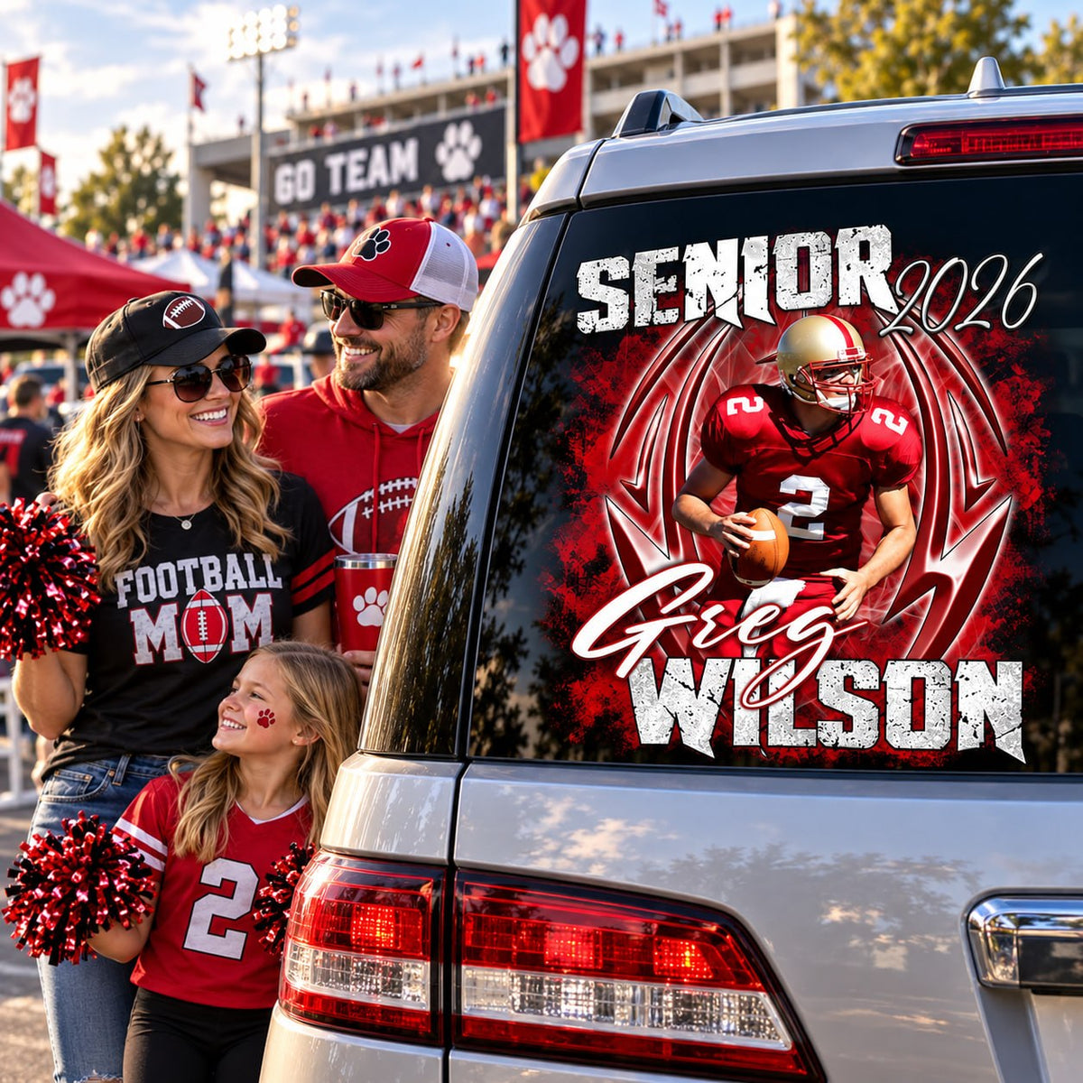 Personalized Football Senior Mom Dad Car Decal, Custom Photo Player Sticker, Gift for Sports Moms and Dads T1807 T24