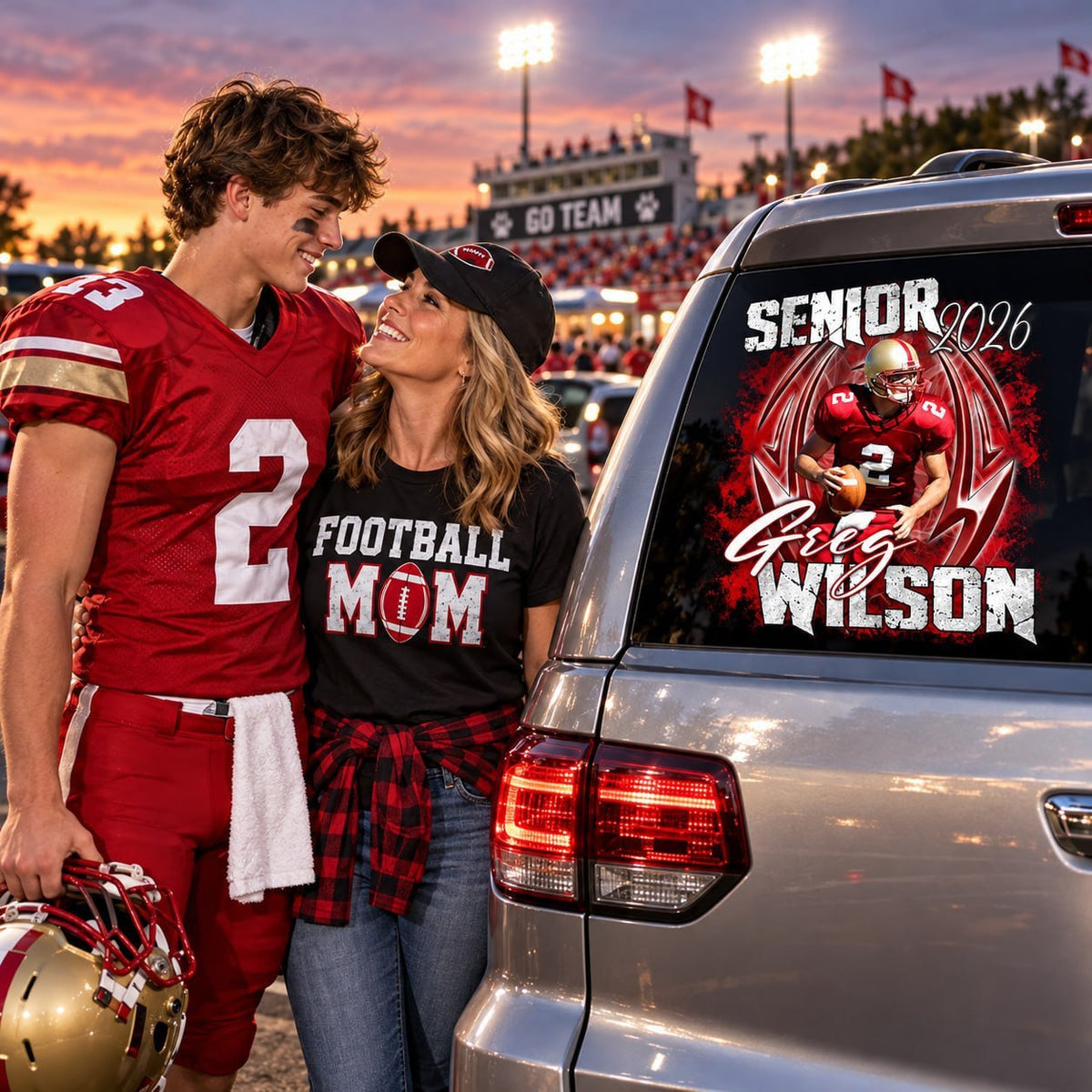 Personalized Football Senior Mom Dad Car Decal, Custom Photo Player Sticker, Gift for Sports Moms and Dads T1807 T24