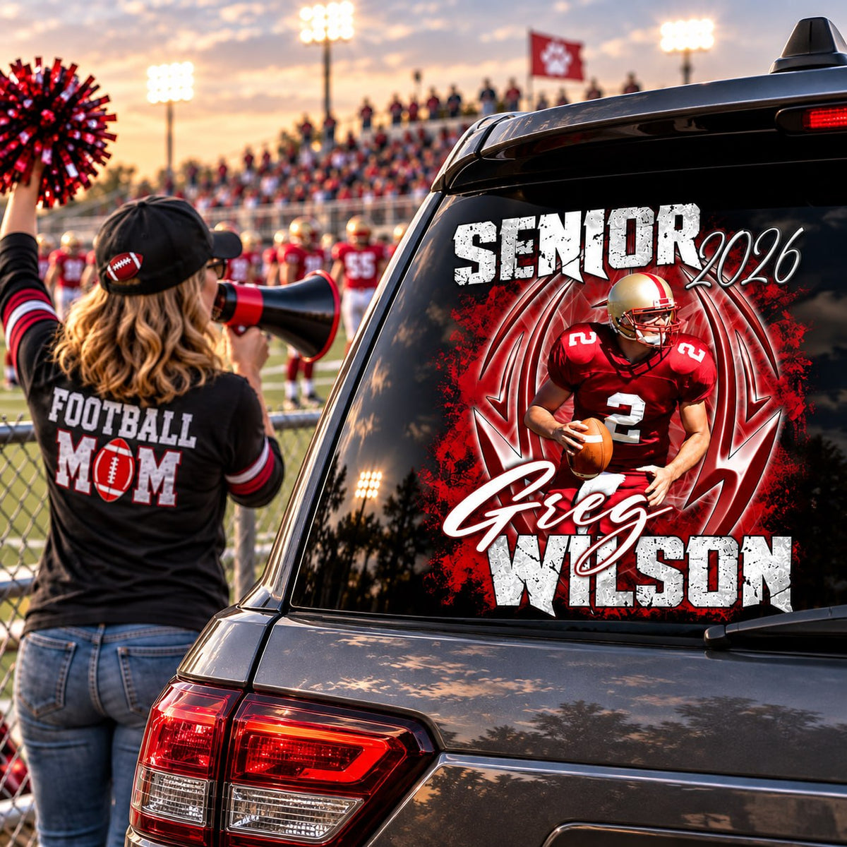 Personalized Football Senior Mom Dad Car Decal, Custom Photo Player Sticker, Gift for Sports Moms and Dads T1807 T24