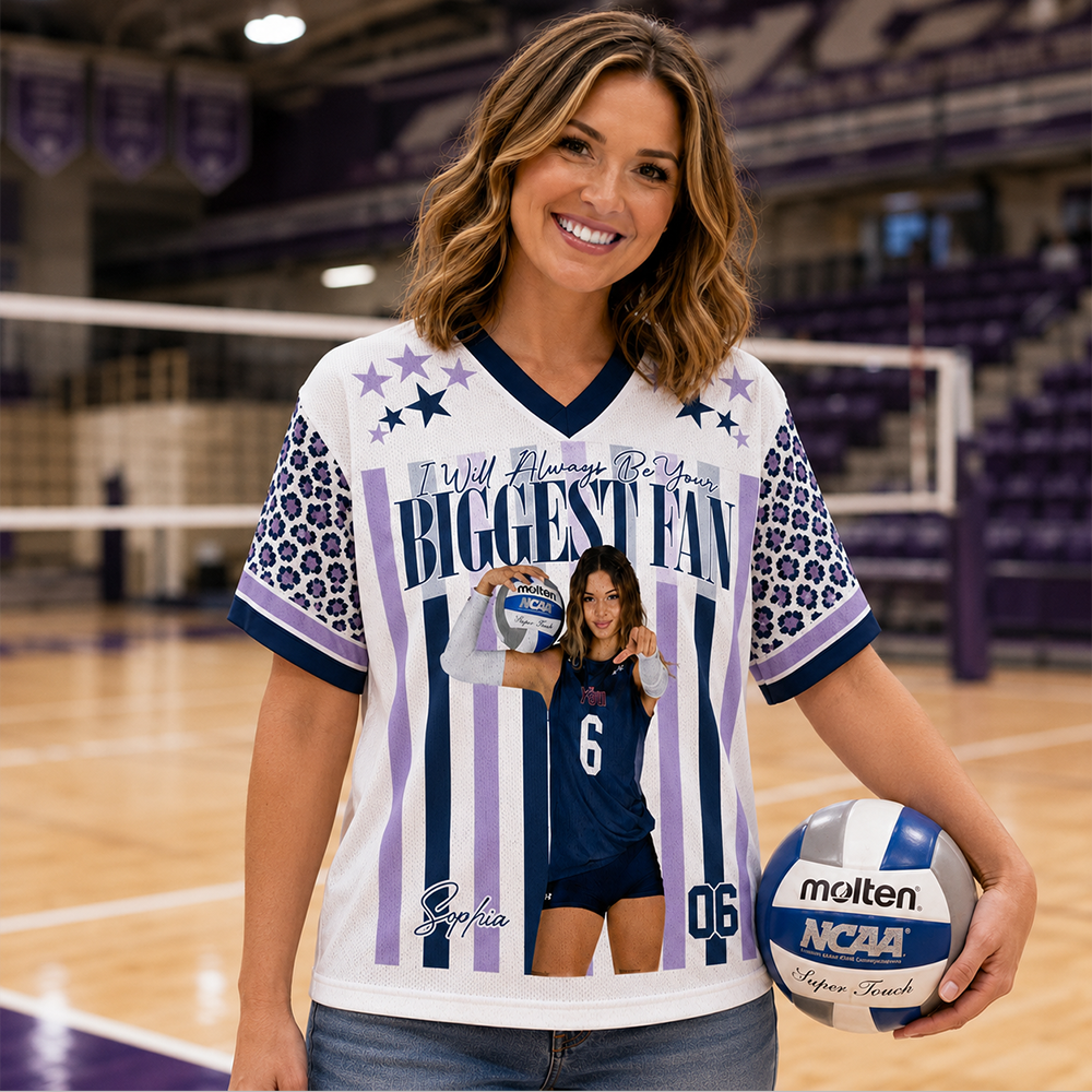 Personalized Volleyball Player Photo Shirt, Vintage Retro Bootleg “I Will Always Be Your Biggest Fan” Game Day Gift for Mom, Dad & Grandma Hv01