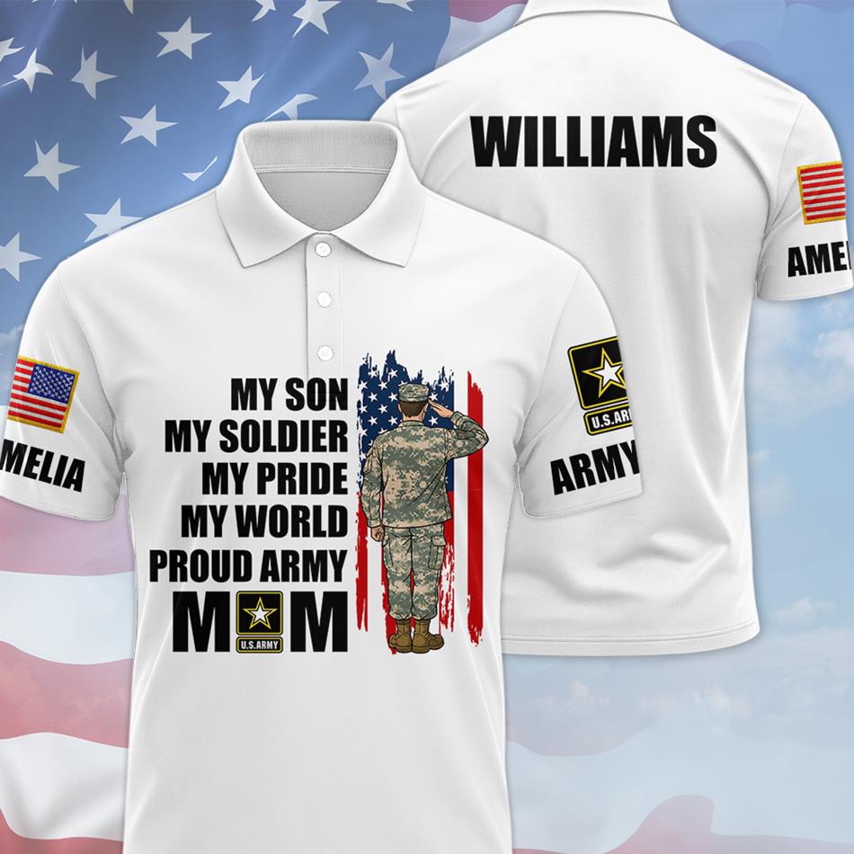 My Son My Soldier My Pride My World Proud Army Mom Dad Grandma Custom All Over Print Shirt Hoodier Gift For US Military Basic Training Graduate Family Shirt H2511 Trna