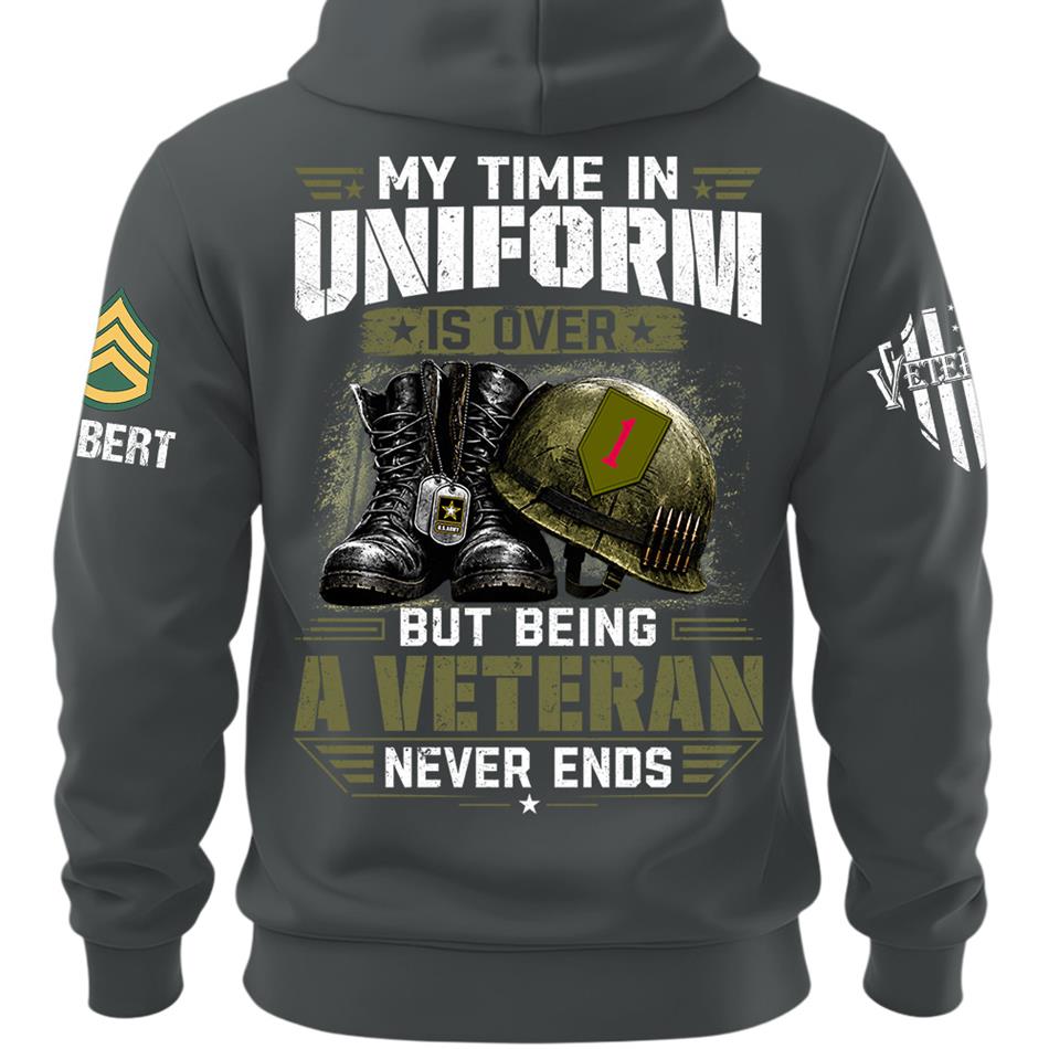 My Time In Uniform Is Over But Being A Veteran Never Ends Custom Division Rank Shirt For Proud Veteran Dad Grandpa H2511 Trna