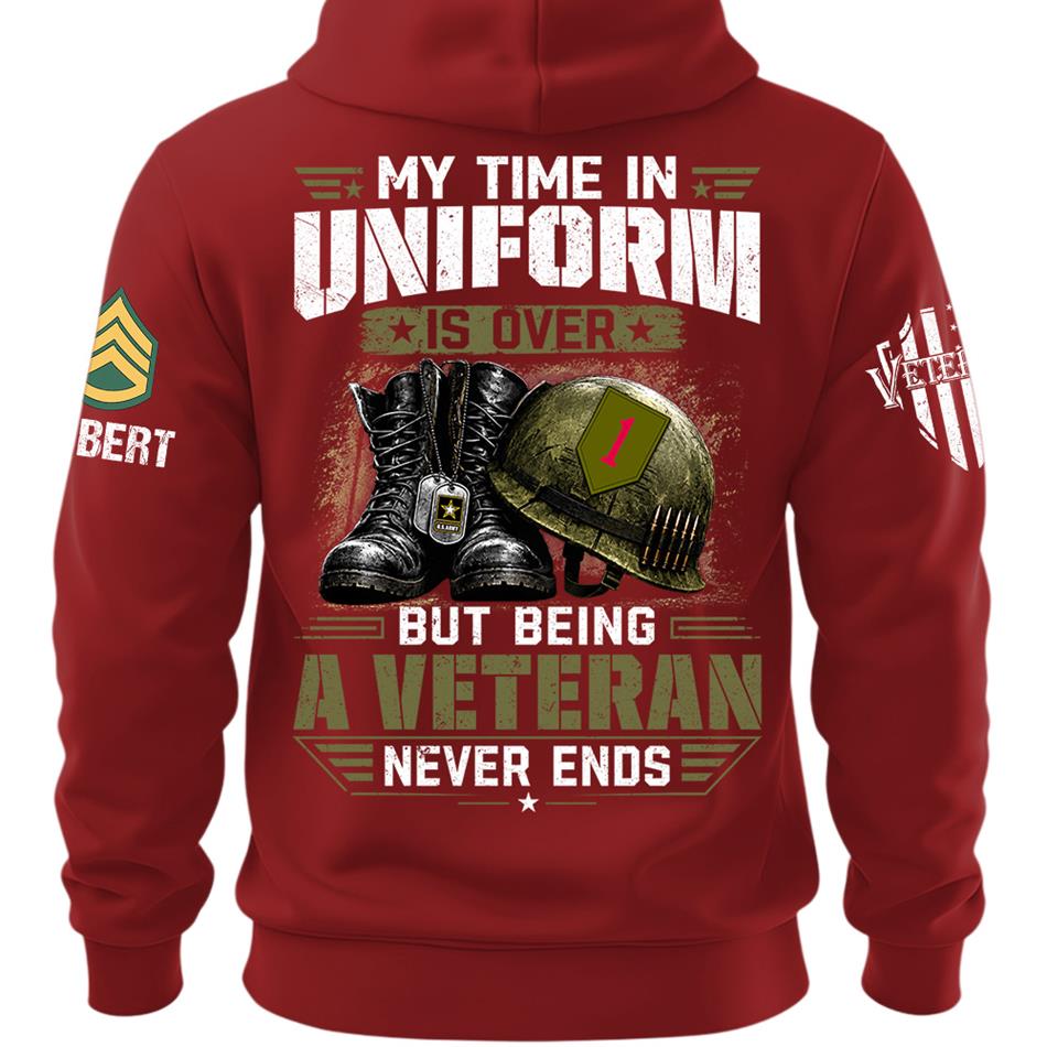 My Time In Uniform Is Over But Being A Veteran Never Ends Custom Division Rank Shirt For Proud Veteran Dad Grandpa H2511 Trna