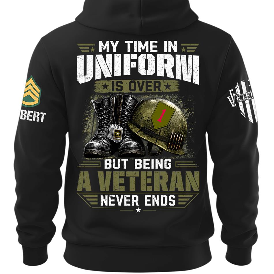 My Time In Uniform Is Over But Being A Veteran Never Ends Custom Division Rank Shirt For Proud Veteran Dad Grandpa H2511 Trna
