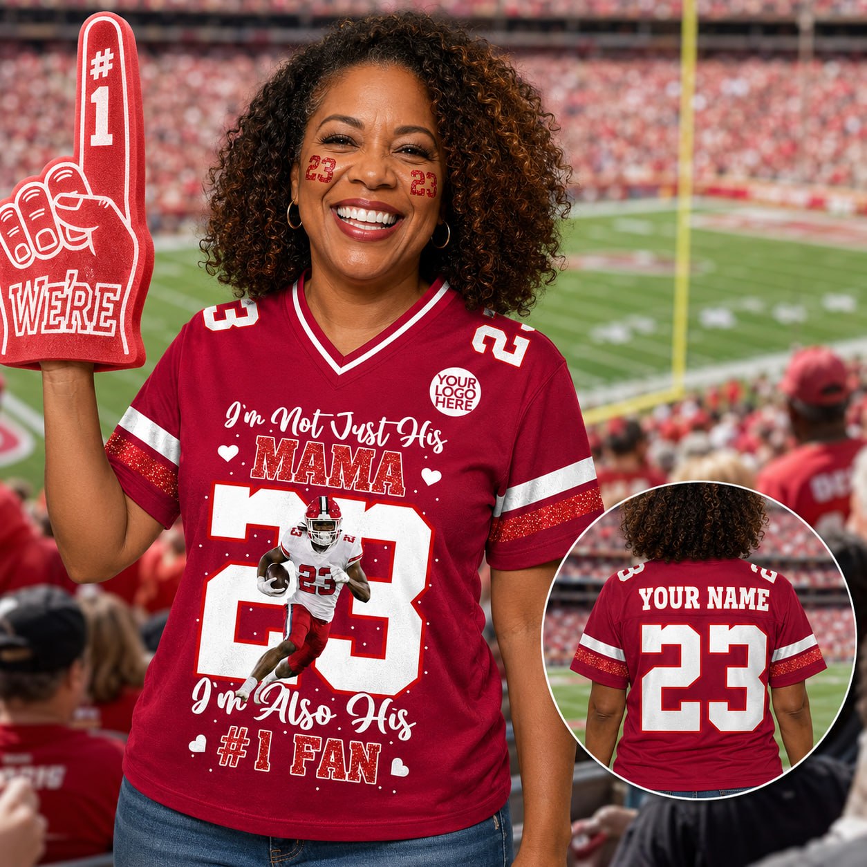I’m Not Just His Mom I’m Also His #1 Fan, Personalized Football Mom Jersey, Custom Name, Number & Player Photo Na02 Pt99
