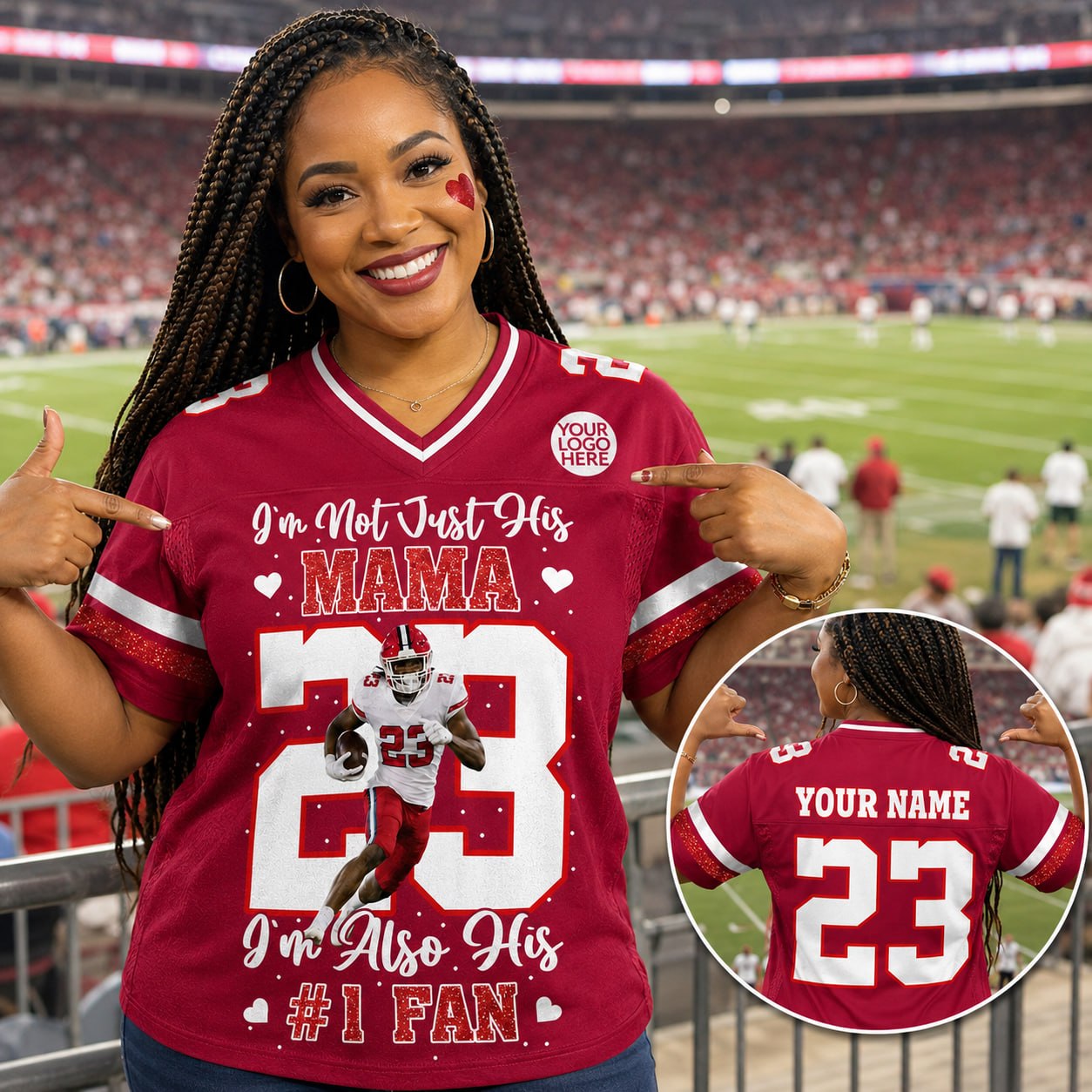 I’m Not Just His Mom I’m Also His #1 Fan, Personalized Football Mom Jersey, Custom Name, Number & Player Photo Na02 Pt99