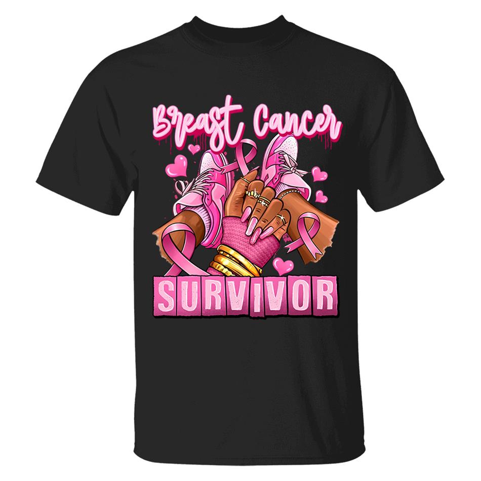 Breast Cancer Survivor Afro Girl Sneakers Pink Ribbon Shirt H2511 Trna