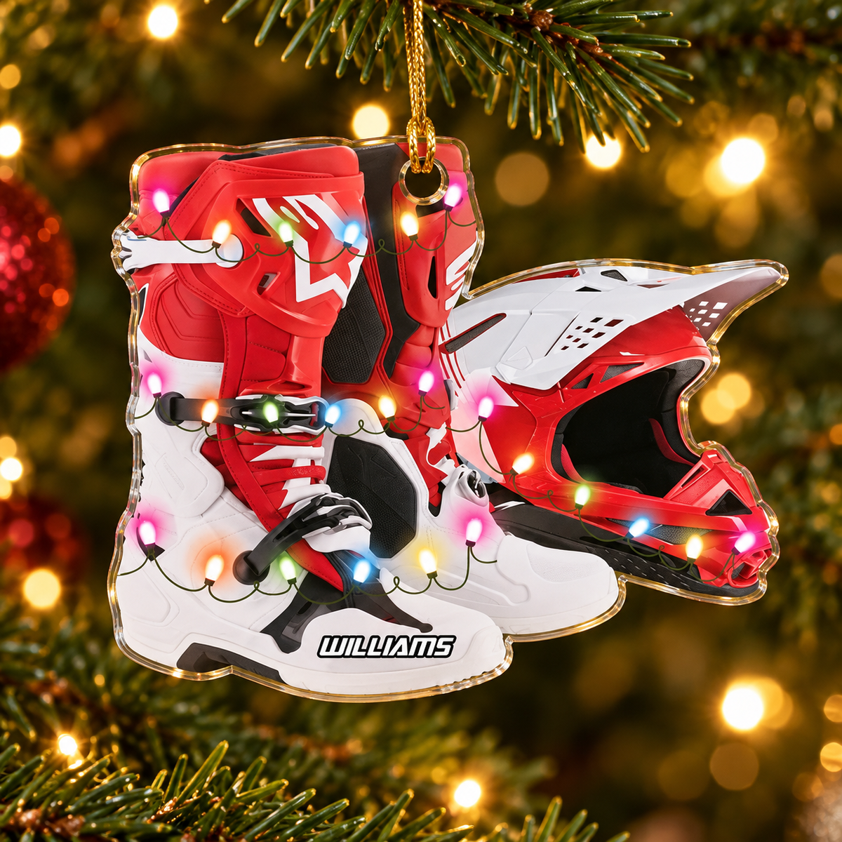 Personalized Ornament Motocross Boots Hemlet Custom Shaped Ornament, Made By Acrylic And The 2 Sides Are The Same H2511
