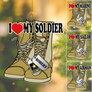 I Love My Soldier Proud Army Mom Dad Family Custom Christmas Acrylic Ornament H2511