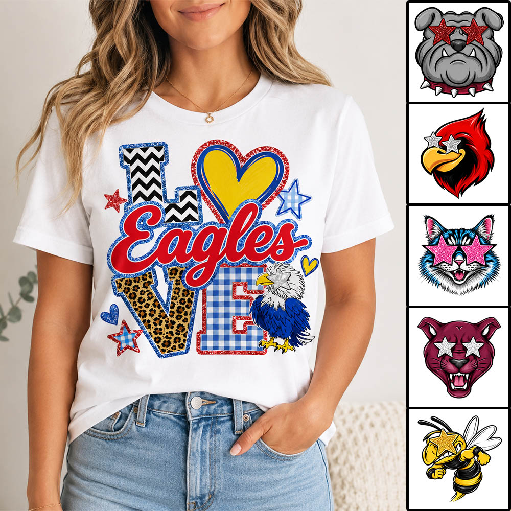 Custom Gingham School Mascot Game Day, Personalized Shirt Love Mascot School, School Spirit Custom Hashtags Shirt For Teacher Vr2 Pt99