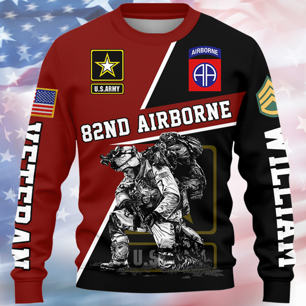 Us Military Hoodie, Custom Name Rank Us Army Military Veteran All Over Print Shirt Gift For Veteran Dad Grandpa H2511 Do99