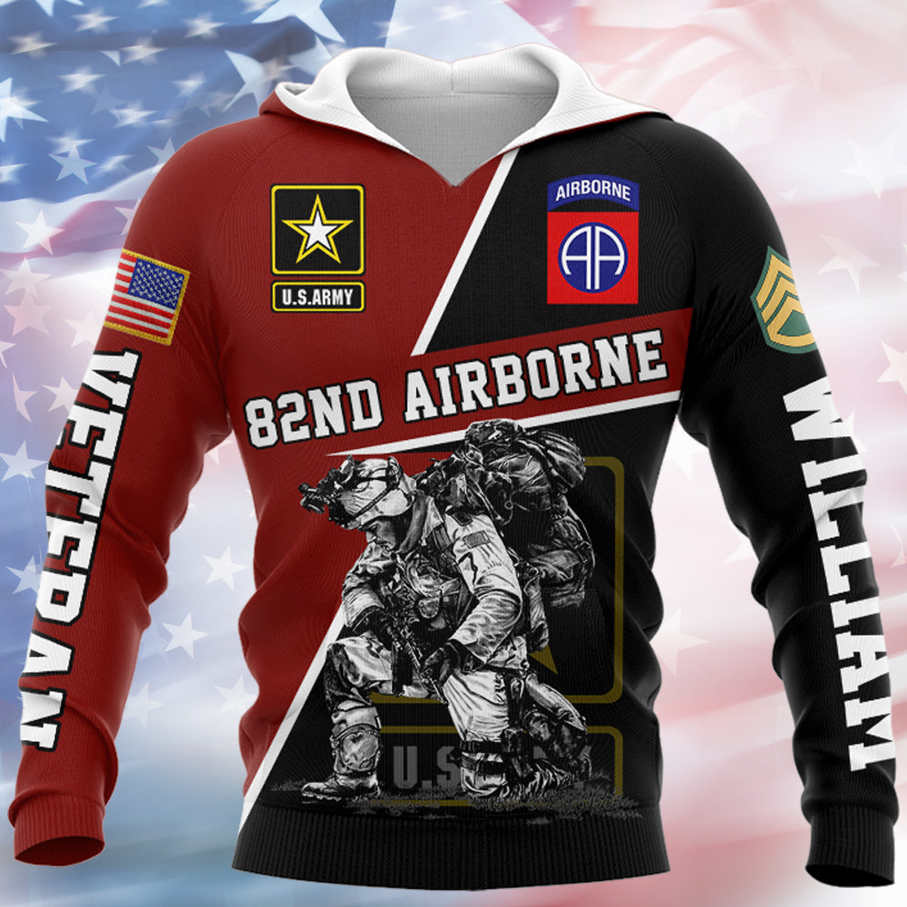 Us Military Hoodie, Custom Name Rank Us Army Military Veteran All Over Print Shirt Gift For Veteran Dad Grandpa H2511 Do99