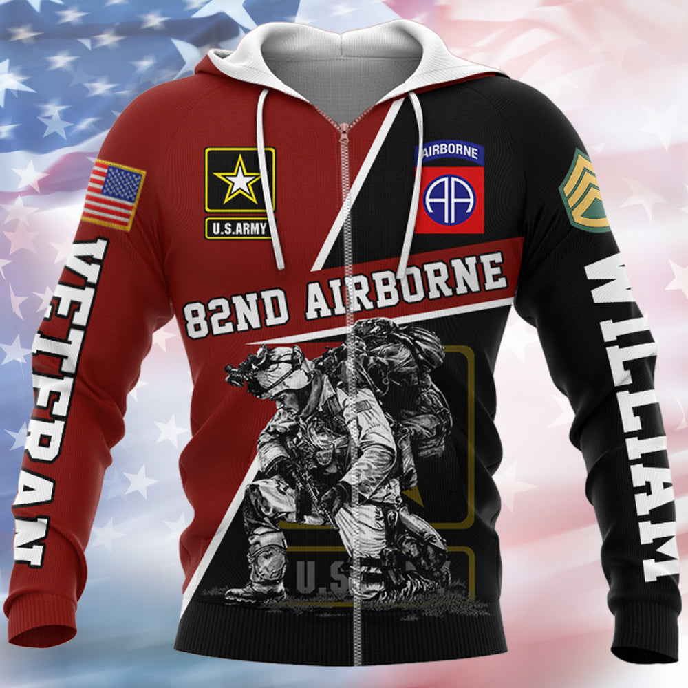 Us Military Hoodie, Custom Name Rank Us Army Military Veteran All Over Print Shirt Gift For Veteran Dad Grandpa H2511 Do99