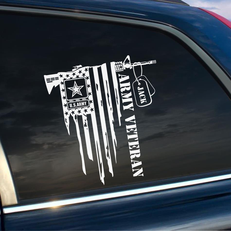 Veteran Dog Tags Distressed Flag Custom Car Decal Gift For US Veteran All Branches Of Service Logo H2511 Trna