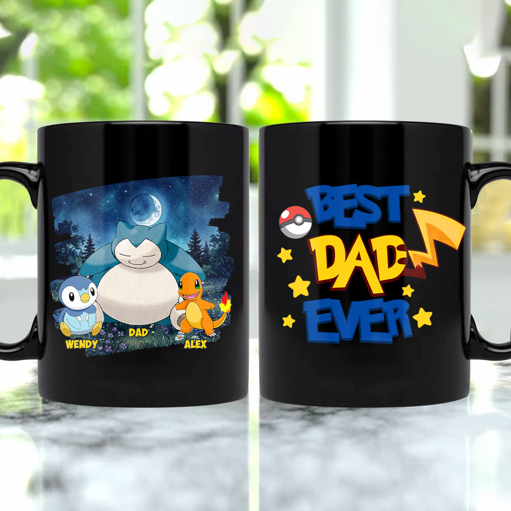 Best Dad Ever Pokemon Mug, Personalized Dad with Kid Names Cup, Father’s Day Stoneware Mug, Gift For Dad Husband MI209 Hv01