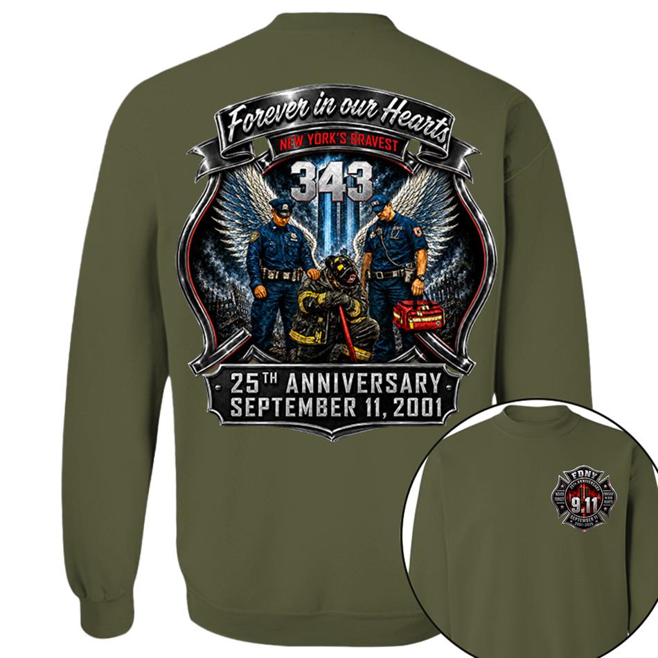 Forever In Our Hearts NY's Braves 9/11 Memorial Firefighter Tribute Shirt, Never Forget 25th Anniversary Shirt H2511 Trna