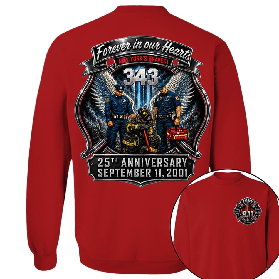 Forever In Our Hearts NY's Braves 9/11 Memorial Firefighter Tribute Shirt, Never Forget 25th Anniversary Shirt H2511 Trna
