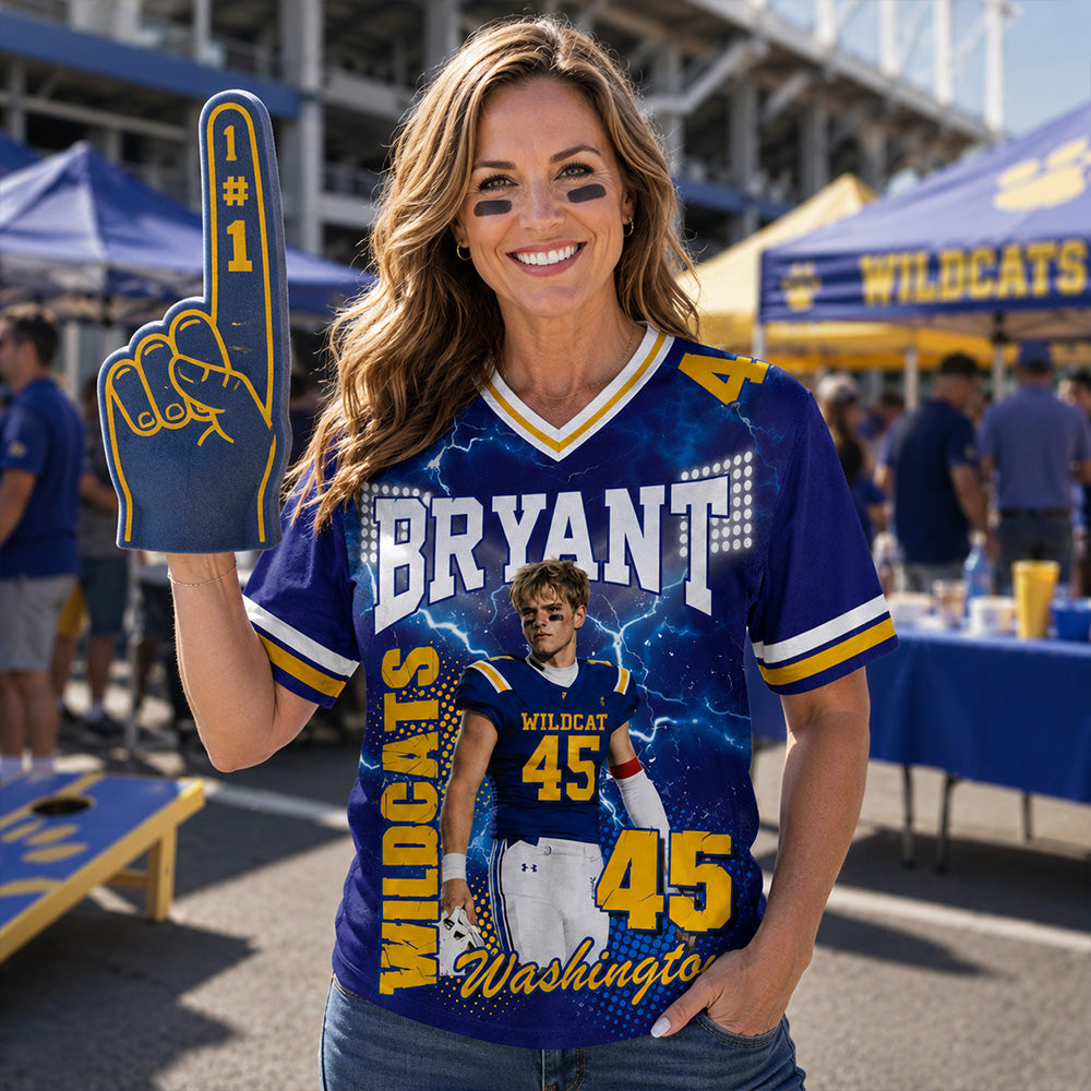 Custom Football Mom Jersey Shirt, Personalized Player Photo Name Number Tee, Football Mom Gift Na02 T24