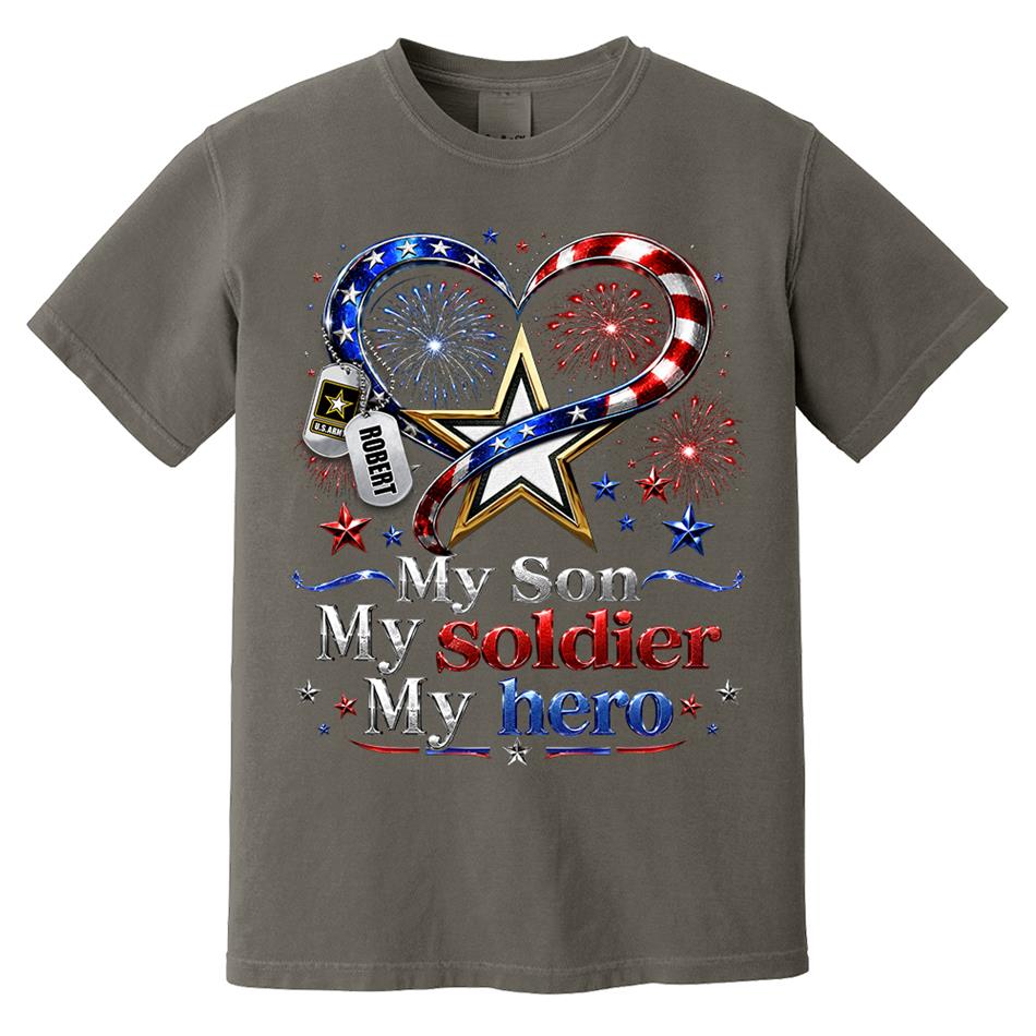 My Son My Soldier My Hero American Flag Heart Custom Shirt For Army Mom Wife Grandma Sister 4Th July Shirt H2511 Trna