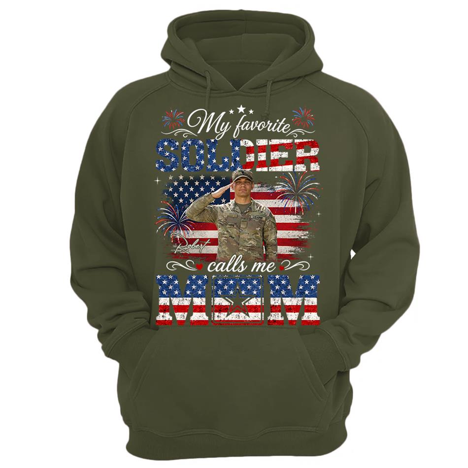 My Favorite Soldier Calls Me Mom Custom Photo Shirt For Proud Mom Dad Grandma 4Th July Shirt H2511 Trna