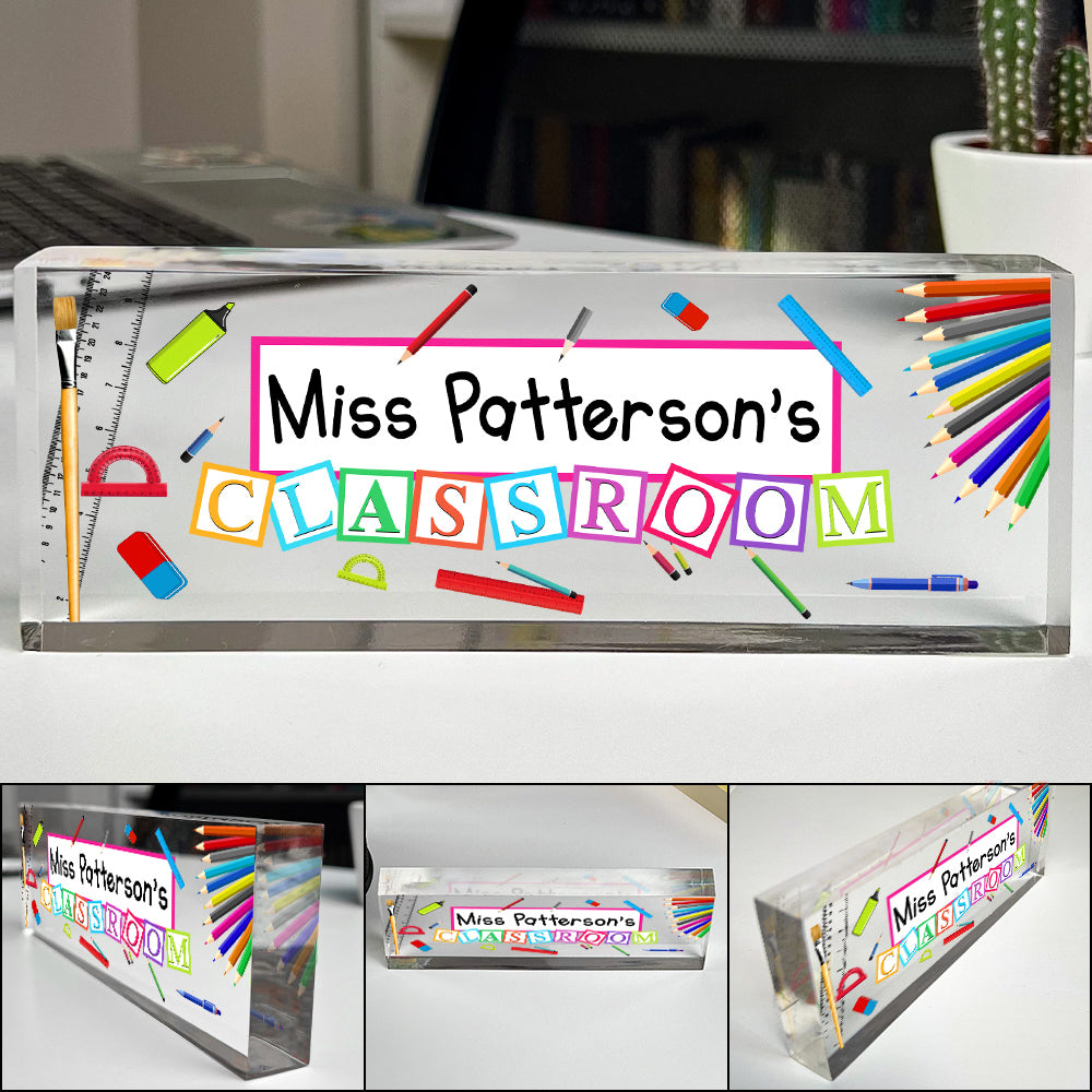 Teacher's Classroom Acrylic Block Desk Sign, Custom Teacher Name Sign, Back To School Teacher Gifts Personalized H2511 Trna