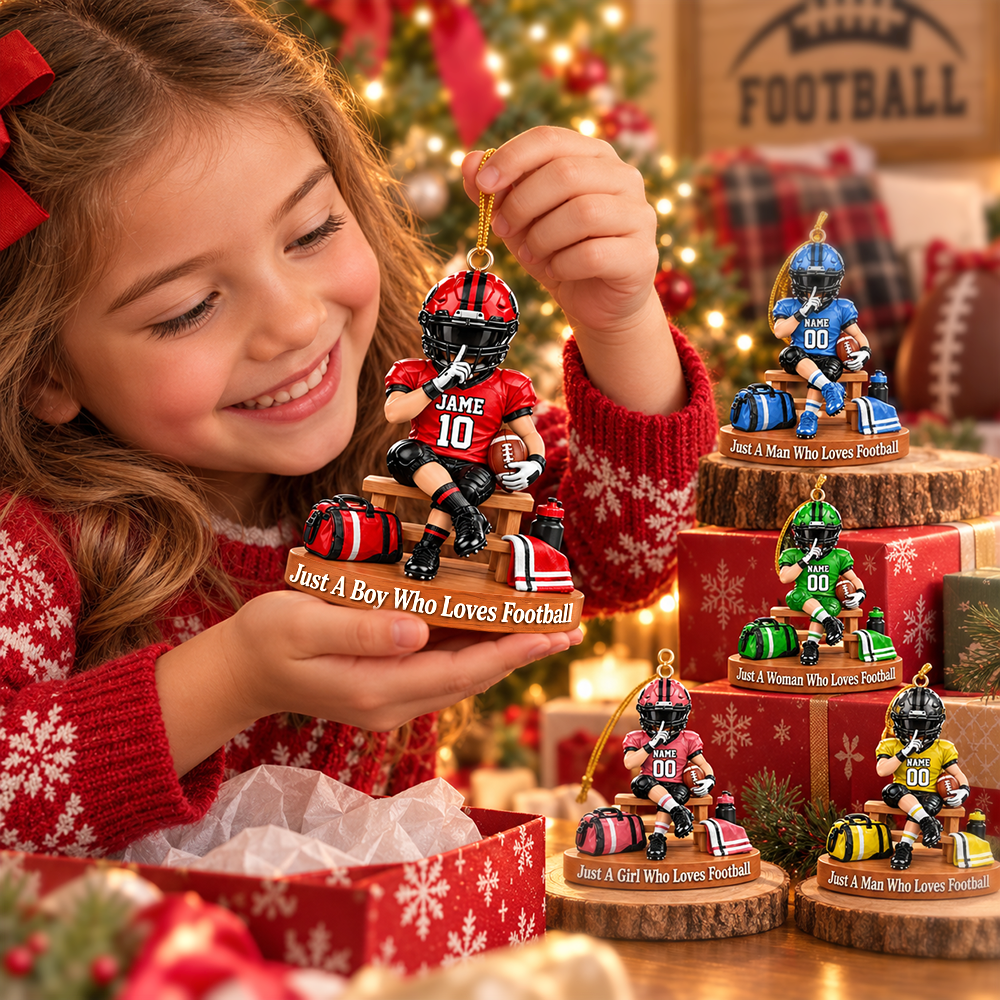 Personalized Football Player Christmas Ornament, Custom Name, Number & Uniform Colors, Just a Boy Who Loves Football Gift Hv01