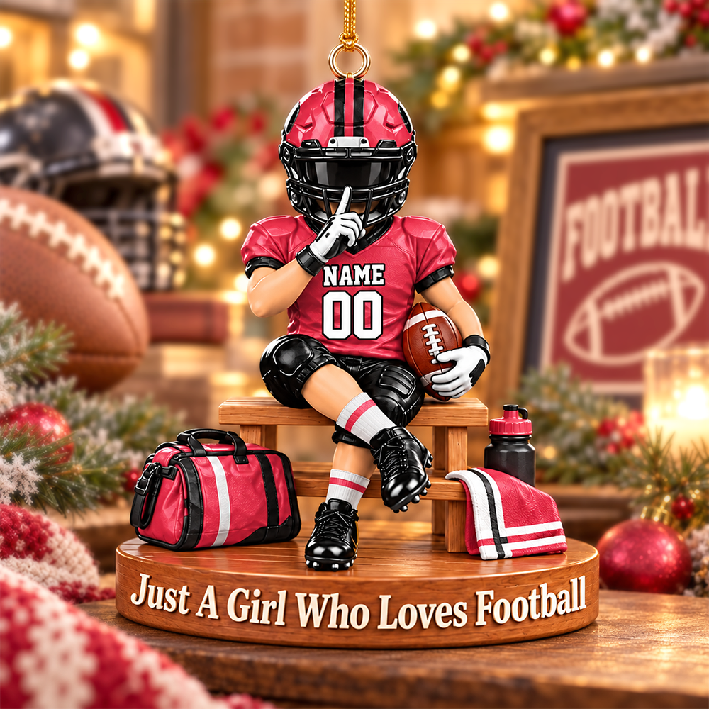 Personalized Football Player Christmas Ornament, Custom Name, Number & Uniform Colors, Just a Boy Who Loves Football Gift Hv01