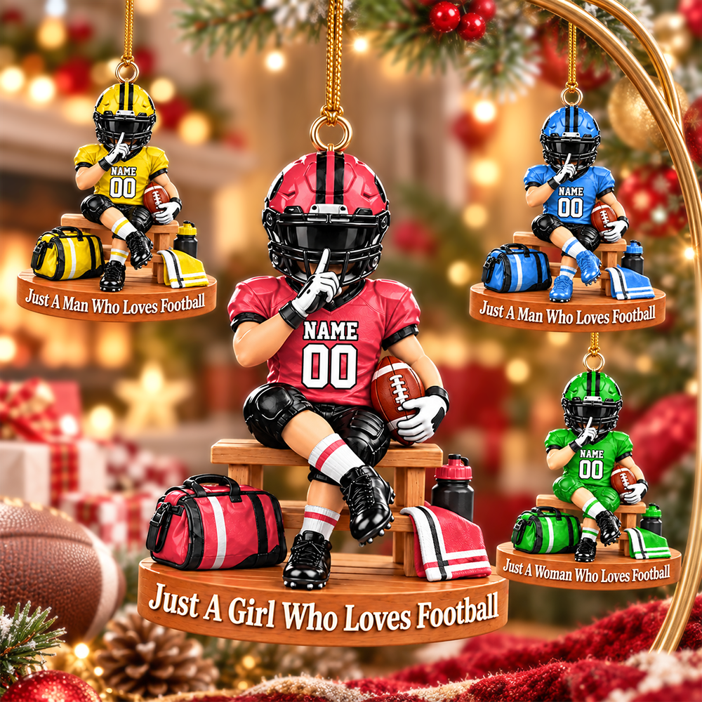 Personalized Football Player Christmas Ornament, Custom Name, Number & Uniform Colors, Just a Boy Who Loves Football Gift Hv01