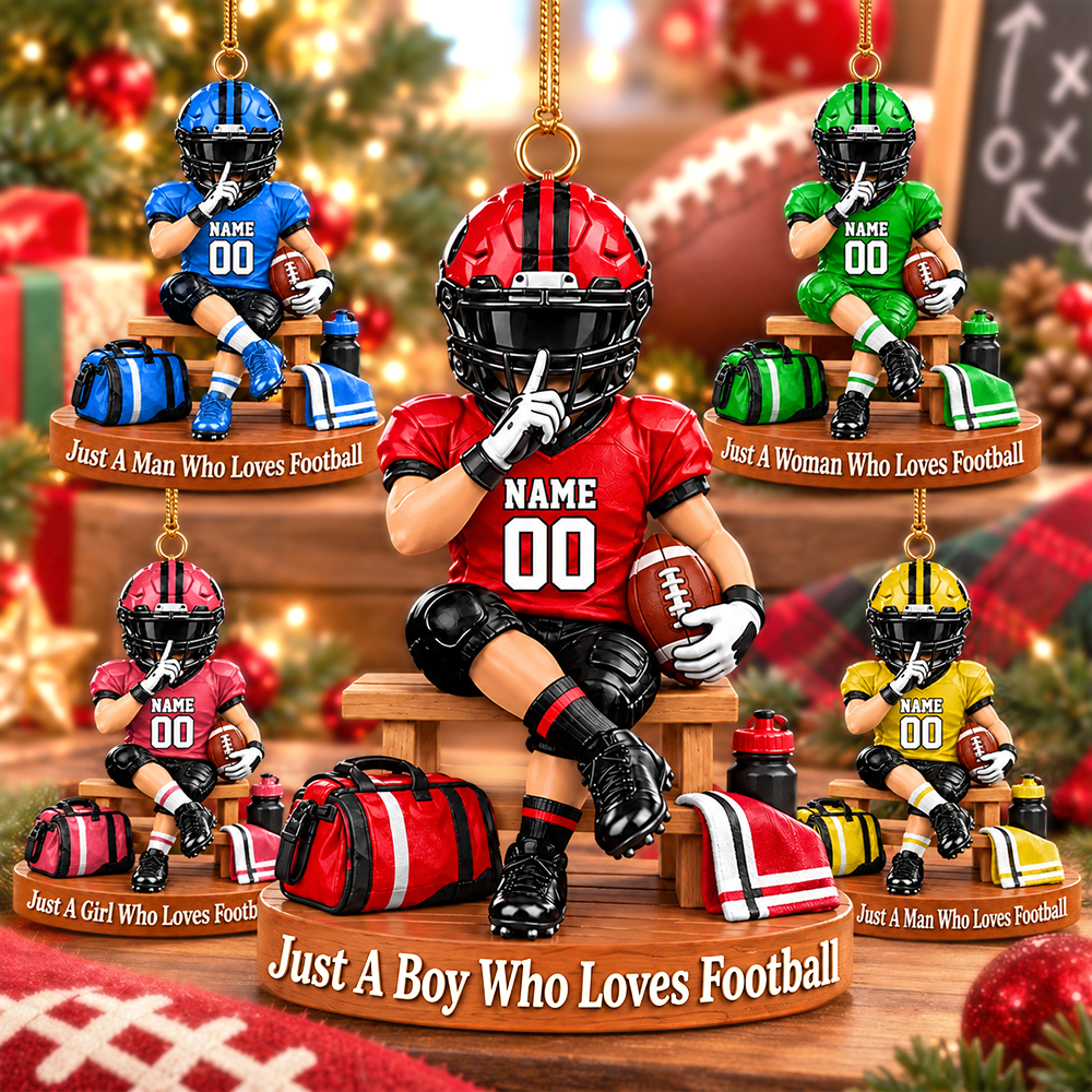 Personalized Football Player Christmas Ornament, Custom Name, Number & Uniform Colors, Just a Boy Who Loves Football Gift Hv01