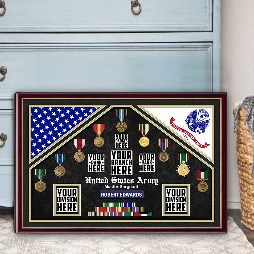US Military Double Flag Open Display Personalized Poster Canvas For Veteran H2511
