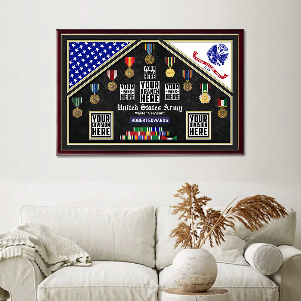 US Military Double Flag Open Display Personalized Poster Canvas For Veteran H2511