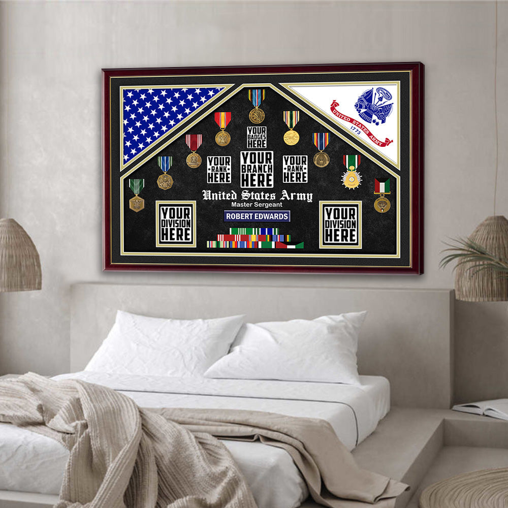 US Military Double Flag Open Display Personalized Poster Canvas For Veteran H2511