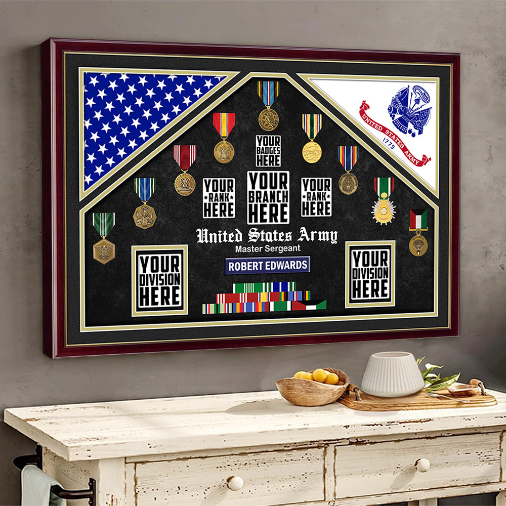 US Military Double Flag Open Display Personalized Poster Canvas For Veteran H2511